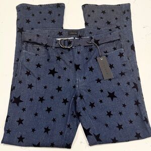 Phenom Los Angeles Dark Blue Demin Boot Cut Jeans with Star Pattern NWT